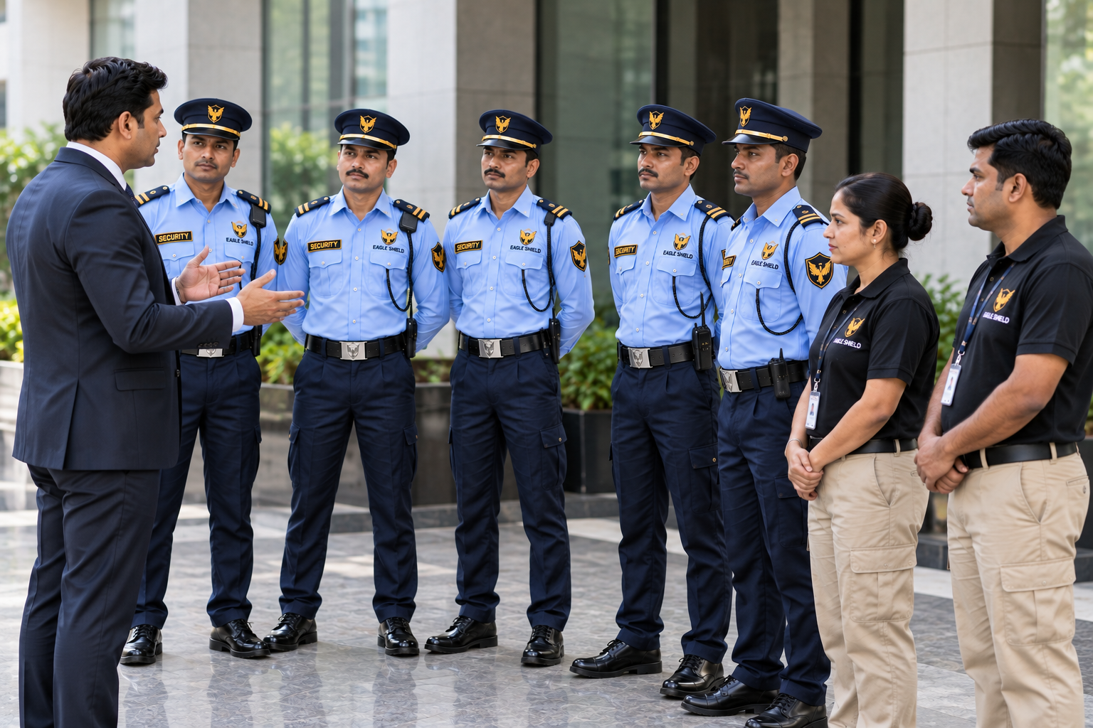 Eagle Shield housekeeping professional in black uniform