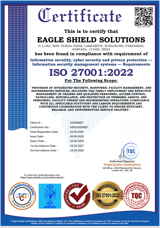 Eagle Shield Solutions ISO 27001:2022 Information Security Management System certificate